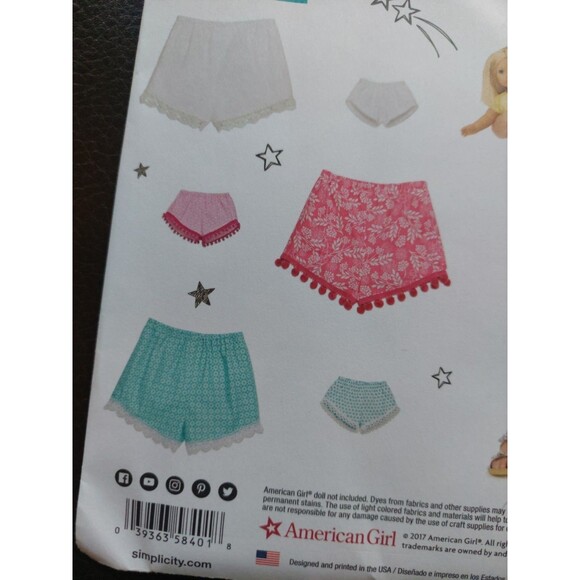 Simplicity American Girl Pattern 8401 18" Doll and Girl's Shorts Learn to Sew - Picture 7 of 11